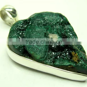 Malachite Pear Rough Gemstone Pendant, 925 Solid Sterling Silver Pendants, Designer Bezel Pendant thumbnail-1