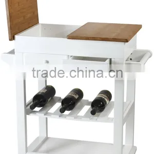 Modern Wooden Bamboo Kitchen Serving Trolley With Table Boards Drawers Wine Bottle Holder Rack Shelf and Pushing Handles Casters thumbnail-2