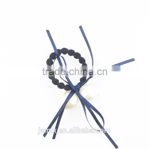 Fashion Women Girls Big Pearl Beaded Silk Ribbon Hair Elastic Band thumbnail-1