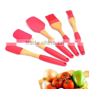 Food Grade Silicone Baking Tools Set Kitchen Cooking Tool With Wood Handle thumbnail-1