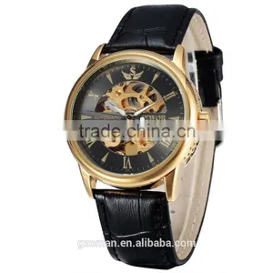 Luxury Genuine Leather Men Watch Gold Skeleton Automatic Watch Bracelet Casual Watch thumbnail-1