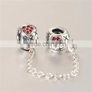 925 Sterling Silver Heart Red CZ Safety Chains Mother Day Gift Bracelet Chains thumbnail-3