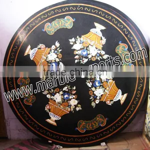 Black Round Marble Inlaid Dinning Table Top thumbnail-2