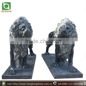 Hand Carved Black Marble Garden Lion Statues thumbnail-1