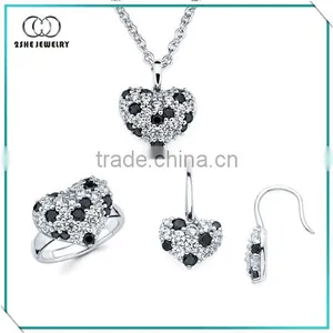 Elegant Clear and Black cz Heart Girls Jewelry Set thumbnail-1
