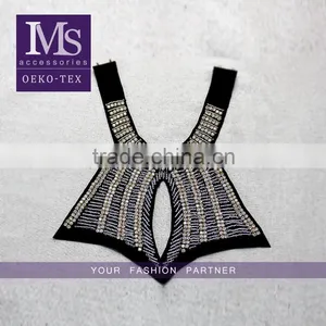New Fashion Rhinestone Beaded Felt Fabric Collar, Chunky Bead Necklace for Garment thumbnail-1