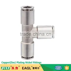China Supplier JULY Nickel Plating Brass Tee Type Pneumatic Air Hose Fittings thumbnail-1