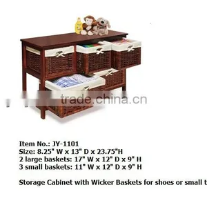 Cherry Wooden Storage With Wicker Baskets Sales thumbnail-1