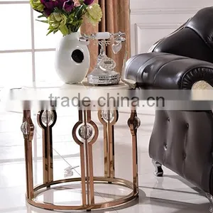 D366 Hot Sale Marble Top Round Gold Side Table thumbnail-2