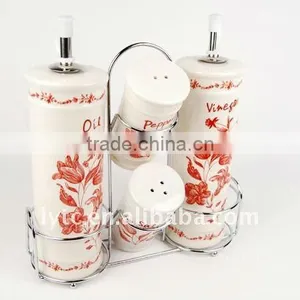 4PCS Ceramic Salt & Oil Vinegar Bottle With Metal Stand,ceramic Spice Jar,ceramic Seasoning Pot,ceramic Cruet Set thumbnail-2