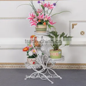 3-Tiered Scroll Decorative Metal Garden Patio Standing Plant Flower Pot Rack Display Shelf Holds Wrought Iron Flower Stand thumbnail-3