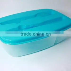 Microwave Safe Plastic 2 Compartments Lunch Box With Fork and Knife on Lid thumbnail-4