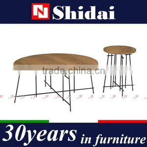 Iron Plate Legs Wooden Round Coffee Table Modern TA112 thumbnail-2