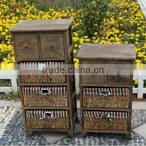 Shabby Chic Wooden Sotorage Wicker Caninet With 5 Drawers thumbnail-4