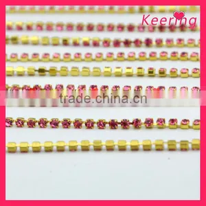 Crystal Roll Pink Rhinestone Cup Chain With Gold Claw WRC-012 thumbnail-3