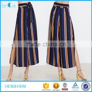 Vertical Striped Slit Side Wide Leg With Belt Fashion Pants for Women thumbnail-1