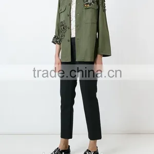 100% Cotton Women Military Olive Green Jacket Customized thumbnail-3