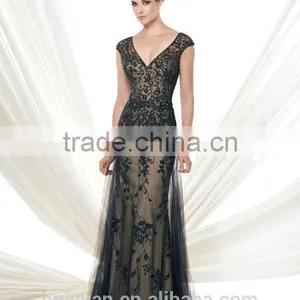 Black Lace Deep v Neck off Shoulder Mother Bride Elegant Evening Summer Dresses thumbnail-1