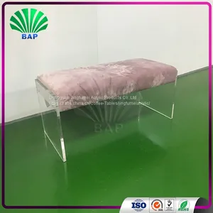 Designer Dressing Table Bench Upholstered Living Room Bench With Acrylic Sheet Leg thumbnail-3