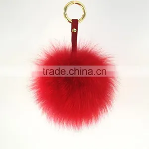 Myfur Fashion Metal Keychain Fox Rabbit Fur Ball Crystal Pom Pom Keychain for Bag thumbnail-2