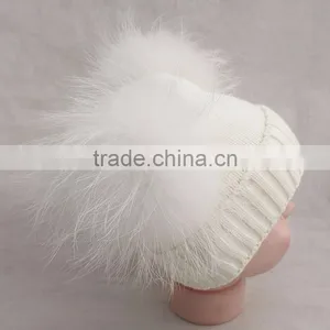Myfur Christmas Kid Hat Girl Genuine Fur Pom Pom Children Crochet Winter Hat thumbnail-4