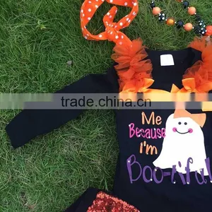 Halloween Gost Sequins Short Outfits Girls Print Suit Long Sleeves Top Set With Matching Necklace and Headbans Set thumbnail-5