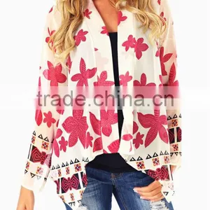 PINK FLOWER PRINTED CHIFFON MATERNITY CARDIGAN thumbnail-1