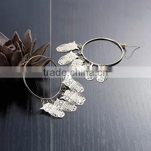 New Fashion Round Gold Plated Halloween Owl Hollow Copper Filigree Stamping Earrings Ear Wire Hooks thumbnail-2