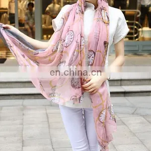 Embellish Infinity Pink Floral Printed Scarf Soft Yarn Muffler Simple Oblong Scarves thumbnail-3