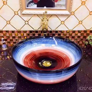 Good Sale Bathroom Tabletop Ceramics Luxury Round Shape no Hole Big Size Slivery Decoration Wash Hand Art Basin Sink thumbnail-3