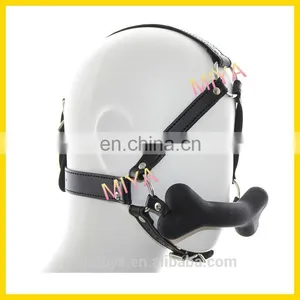 Black Red Pink Silicone Rubber Ball Gags Dog Bone Mouth Ball Gags thumbnail-2