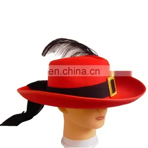 MCH-1714 Party Carnival Funny Cheap Red Man Pinched Felt Fedora Musketeer Hat thumbnail-1