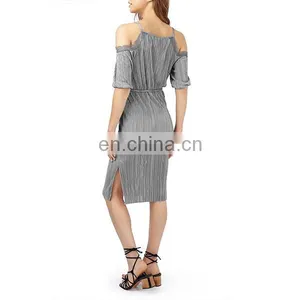 Cold Shoulder Ladies Dress Wholesale Elbow Sleeves Fashion Dress With Lace thumbnail-4