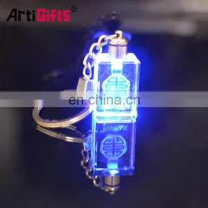 Custom Lucky Laser Engraving Glass Bottle Photo Crystal Led Light Keychain With Charms thumbnail-5