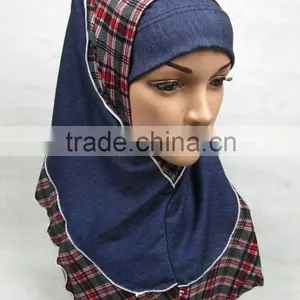 PT001 New Elastic Denim Spring Islamic Scarf 2pcs Hejab Two Pieces Muslim Hijab thumbnail-1