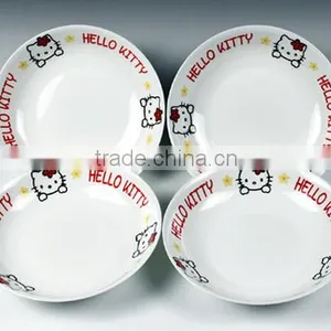 Porcelain Soup Plate With Hello Kitty Cat Decal for Kids Daily Use Ceramic Children Dinner Set With Cheap Price and Good Qualti thumbnail-1