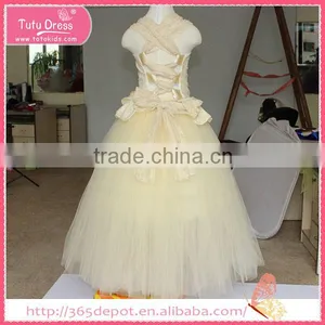 Voile Fabric Beige Backless Braces Dress With Ribbon Tulle Skirt Children Frocks Designs Supplier's Choice thumbnail-1