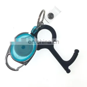 Custom Laser Logo Soft Silicon Tips Metal Door Opener No Touch Key With Retractable Pull Reel thumbnail-5