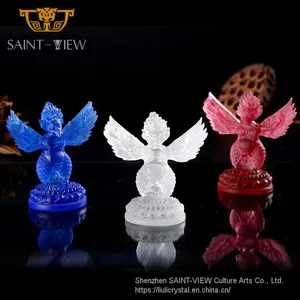 Exquisite Religious Crystal Glass Liuli Garuda Dhwaja Roc Great Bird Statues thumbnail-2