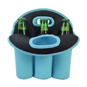 Custom Color High Quality Insulated Neoprene 6 Pack Wine Beer Bottle Cooler Tote Bag Holder for Party thumbnail-1