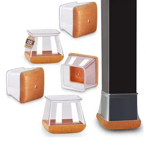 24 Pcs Chair Leg Floor Protectors Square, Silicone Chair Leg Covers Caps for Hardwood Floors With Wrapped Felt, Furniture Feet Protector Pads thumbnail-1