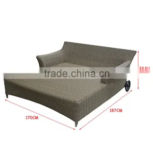 Outdoor Rattan Furniture Wicker Chaise Lounge Chair Pool Two Seat Sofa Lounge Chair Wheels thumbnail-4