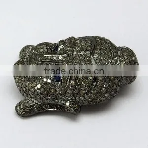 Lucky Buddha !! Blue Sapphire & Diamond 925 Sterling Silver Pendant, Silver Jewellery India thumbnail-4