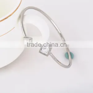 Trendy New Design Transparent Zircon Copper Alloy Two Squares Style Open Bangle thumbnail-2