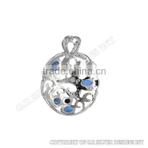 Blue Topaz Pendant Silver,silver Pendants for Jewelry Making,large cz Pendant thumbnail-2