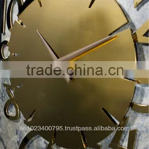 Unique Clock, Decorative Clock, Gold Plated Steel Numbers With Stone Veneer, Handmade Latest Wall Clock thumbnail-5