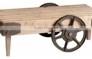 Vintage Industrial Coffee Table, Coffee Table, Antique Metal Wheel Cart thumbnail-1