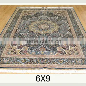 Exhibition Carpet Natural Colour Hand Knotted Handmade Persian Silk Rug Persian Handmade Silk Carpets thumbnail-1