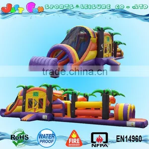 Jungle Inflatable Bouncy House Double-lane Slide Combo Obstacle Course Racing Game thumbnail-2