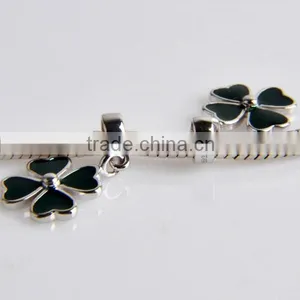For Snake Chain Bracelet Sterling Silver Four 4 Leaf Clover Jewelry Charm thumbnail-1